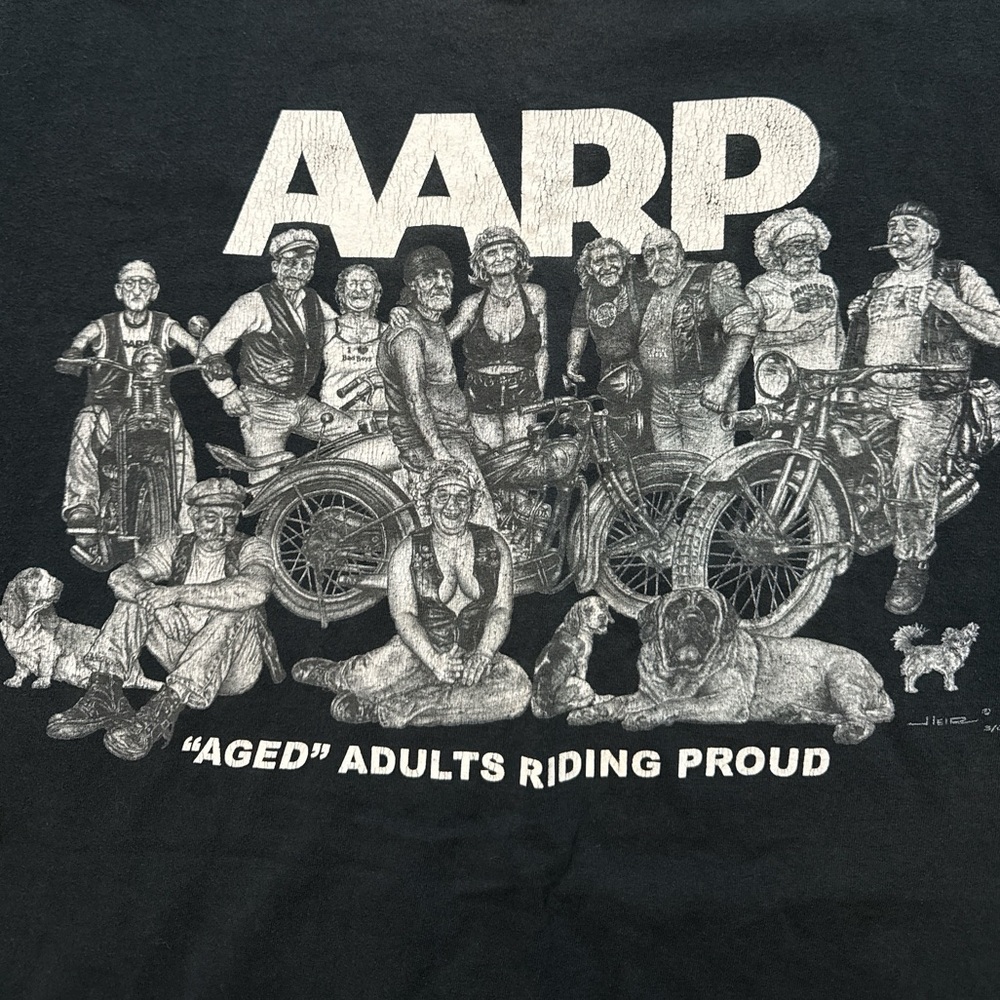 Y2K‎ AARP Humor Sleeveless Shirt Size XL Men’s “Aged Adults Riding Proud” Bikers